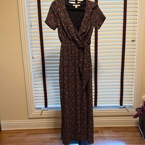 Miami Black and Pink Patterned Maxi Wrap Dress